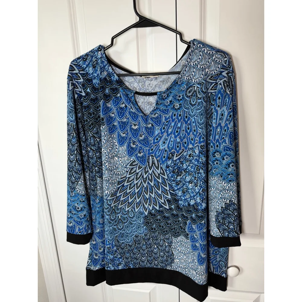 Misia Blue Paisley Tunic Top Plus Size 1X - Picture 1 of 8